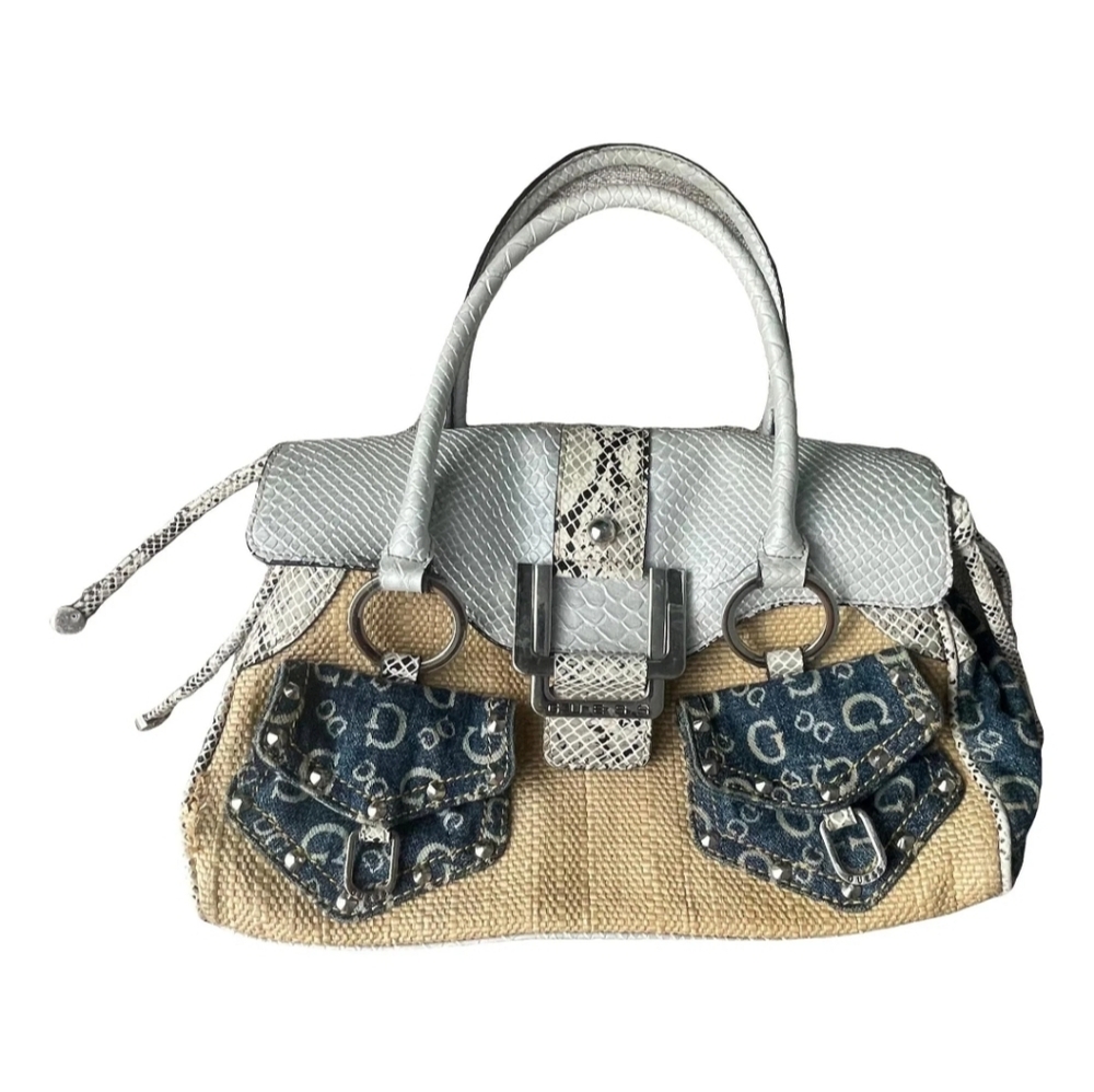 GUESS Vintage Y2K Denim & Straw Handbag • Boho Luxe Mini Bag